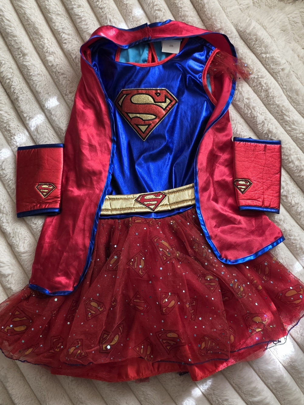DC Comics Supergirl Red, Blue & Gold Kids Costume Dress with Cape